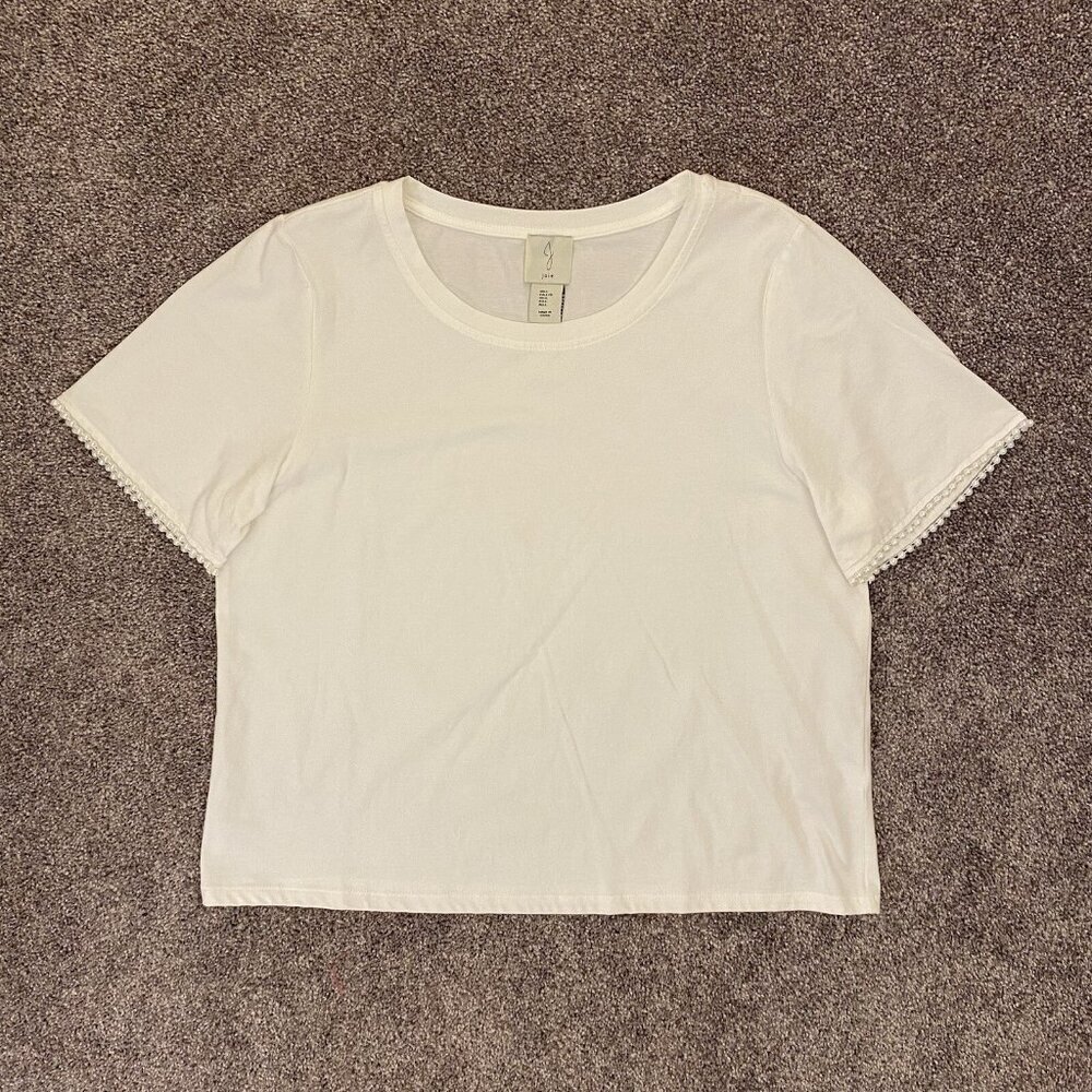 JOIE Women’s Cropped Top Size L White Short Sleeves Crew Neck Cotton Tee NWOT - Picture 2 of 8